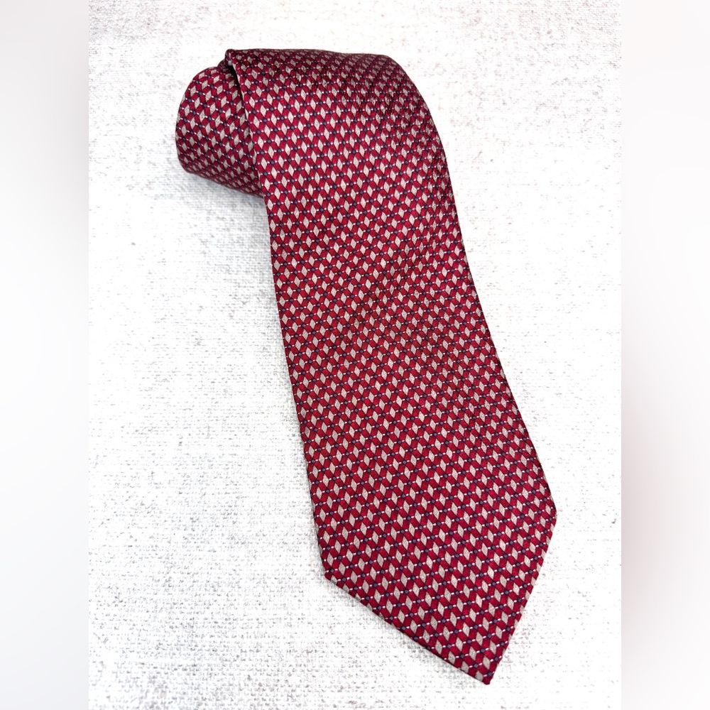 Carlos Devenezia Silk Tie Diamond Pattern necktie‎ red tan blue office business